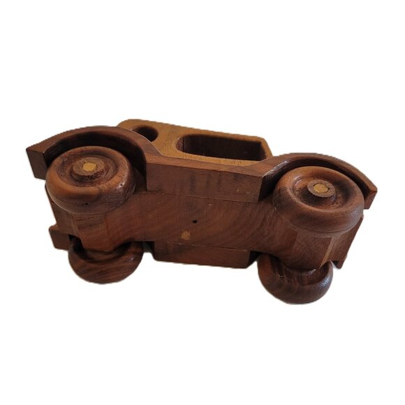 Hand-carved Small Wood Car Movable Wheels Home Decor Children Toys - Picture 6 of 8